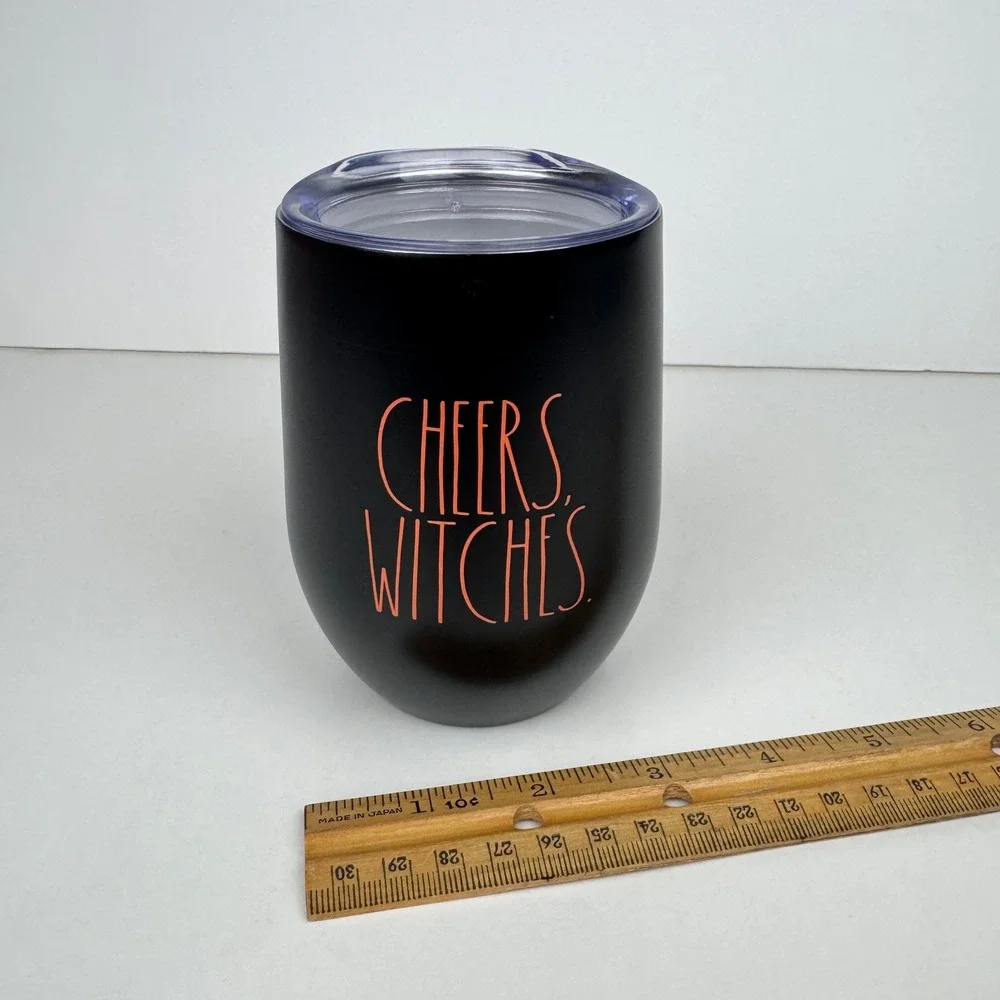 Rae Dunn‎ Cheers Witches 12oz Double Wall Stainless Steel Wine Cup w Clear Lid